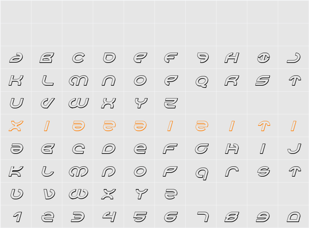 Aetherfox 3D Italic 字符映射表